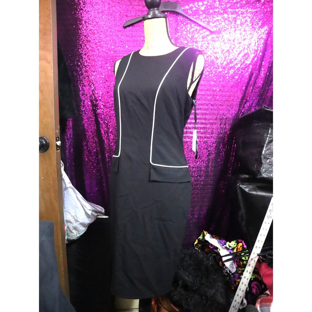 Black Pencil Dress 4 Calvin Klein Women Cream Piping CD4X16T6 NWT Wedding Guest